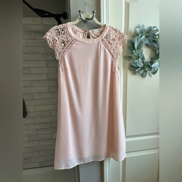 Altar'd State | Dresses | Altard State Light Pink Shift Dress With Crochet  Cap Sleeves | Poshmark